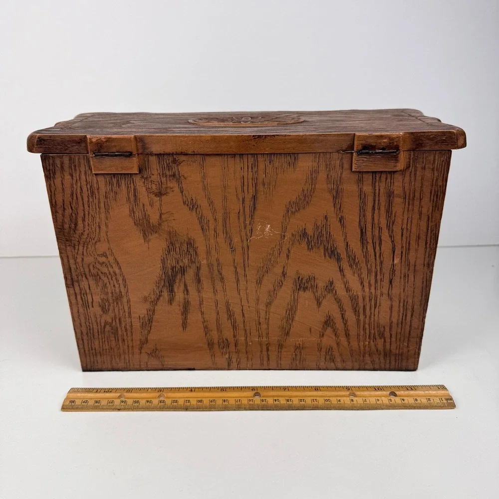 Vtg Plastic Lerner Tabletop Drawer‎ Storage Box Faux Fake Wood Grain Brown Tan